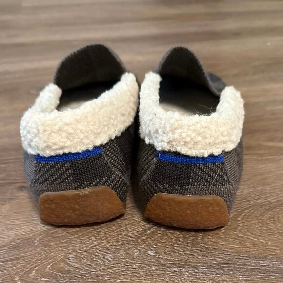 Rothy’s Brown Buffalo Check Merino Wool Mens Slipper Shoe 9 Sherpa Comfort Soft - Picture 3 of 11